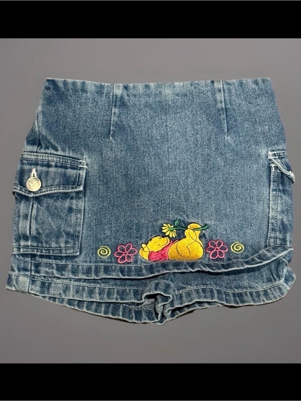 Winnie The Pooh Denim Skort Size 5 Embroidered Disney 100 Acre Y2K